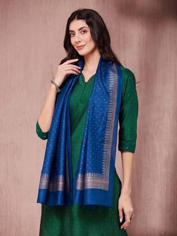 Fabindia - Blue Silk Hand Block Printed Stole