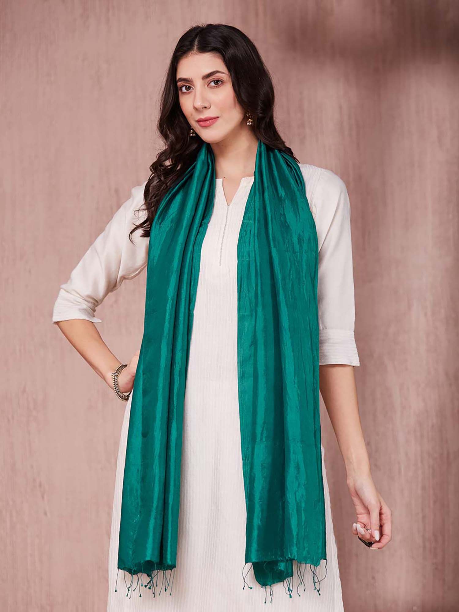 fabindia Teal Silk Stole-picture-32