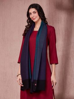 Fabindia - Teal Wool Blend Woven Stole