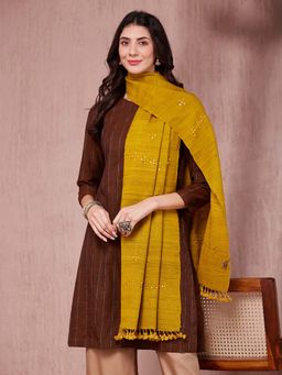Fabindia - Yellow Wool Blend Hand Embroidery Stole