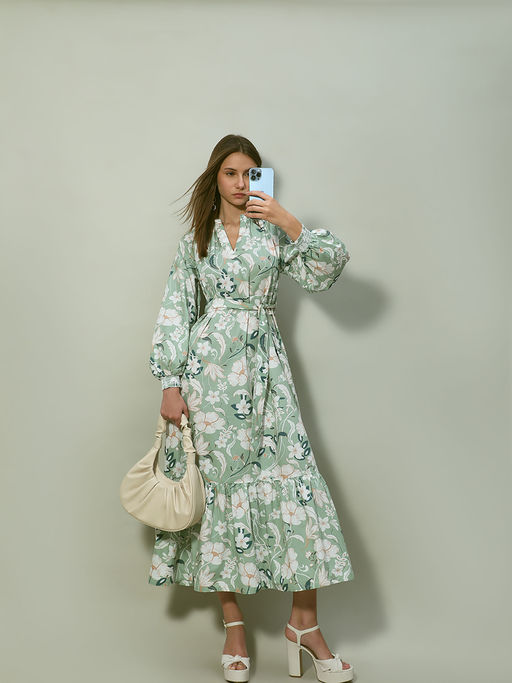 white christmas dresses Claire McCardell 1950's Sea Green Cotton Tapestry Belted Dress main image 0