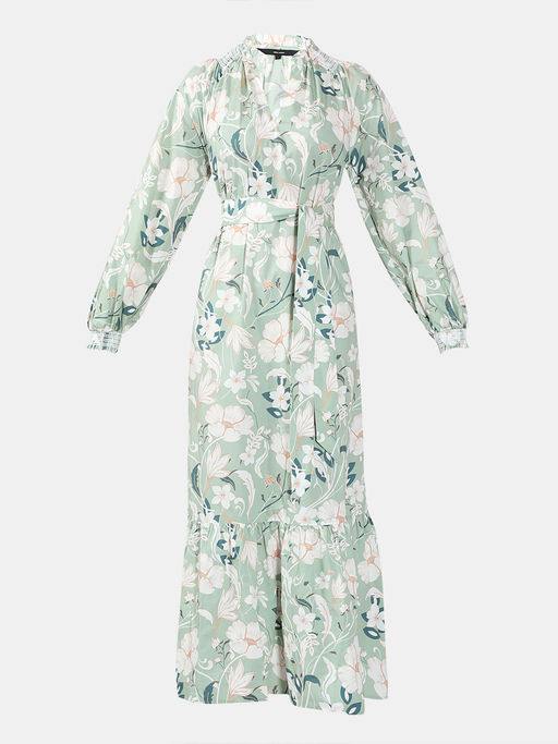 Buy VERO MODA Women Green Floral Cotton Maxi Dress with Belt (Set of 2)  (XS) Online