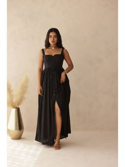 SAJILO - Women Black Sterling Cotton Maxi Dress