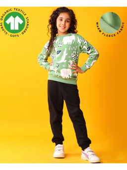 ANTHRILO - Animal Green Fleece Girls Sweatshirt and Joggers