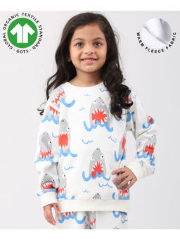 ANTHRILO - Sleepy Shark Girls Fleece Sweatshirt - Off White