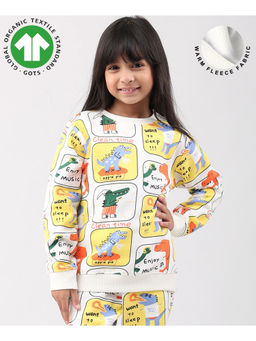 ANTHRILO - Dinosaur Stamp Fleece Girls Sweatshirt - Off White