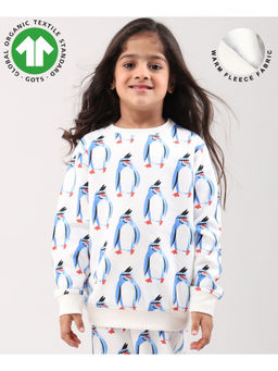 ANTHRILO - Penguin Fleece Girls Sweatshirt - Off White