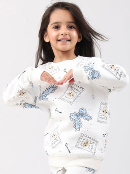 ANTHRILO - Bow Key Cat Girls Fleece Sweatshirt - White