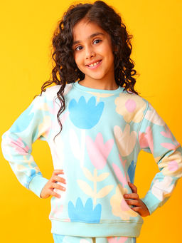 ANTHRILO - Aqua Flower Girls Fleece Sweatshirt