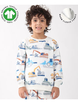 ANTHRILO - Digger Print Fleece Boys Sweatshirt - Off White