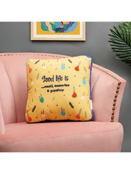 HomeTown - Good Life Reversible GupShup Digital Printed Shaped Cushion 40x40 Cm in Yellow Colour