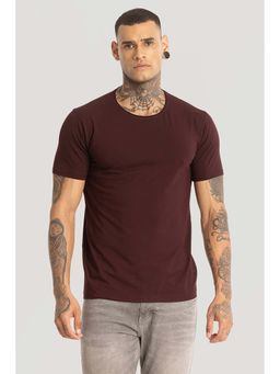 Snitch - Maroon Plain Half Sleeves Slim Casual T-Shirt