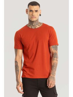 Snitch - Orange Plain Half Sleeves Slim Casual T-Shirt