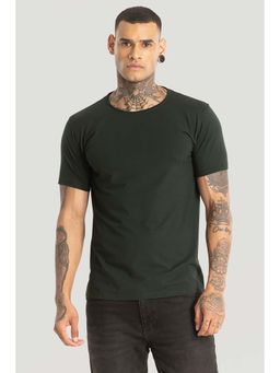 Snitch - Dark Green Plain Half Sleeves Slim Casual T-Shirt