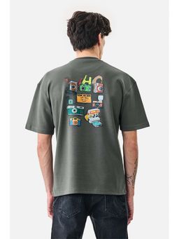 Snitch - Dark Grey Graphic Half Sleeves Oversized Casual T-Shirt