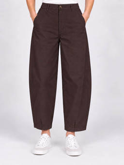 Zuri - Brown High-Rise Barrel Office Trousers