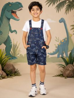 KiddoPanti - Boys Dinosour Printed Dungaree Shorts