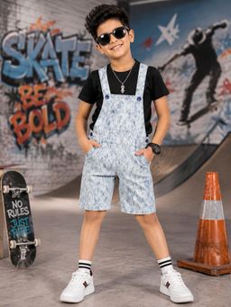 KiddoPanti - Boys Printed Dungaree Shorts