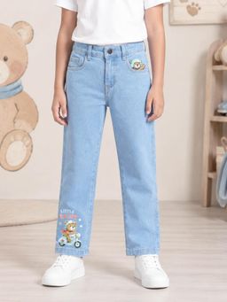 KiddoPanti - Boys Little Racer Graphic Printed Button Elasticated Waist Jeans