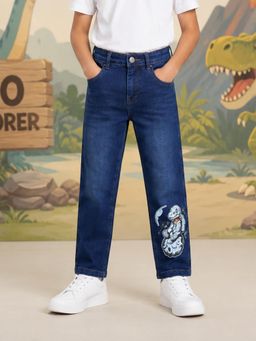 KiddoPanti - Boys Astro Dino Graphic Printed Back Elasticated Waist Jeans