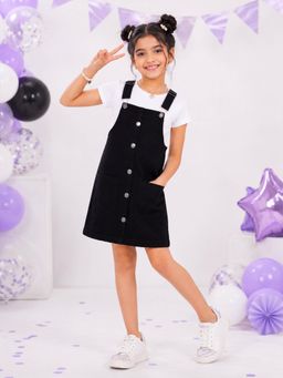 KiddoPanti - Girls Denim Solid Dungaree Skirt