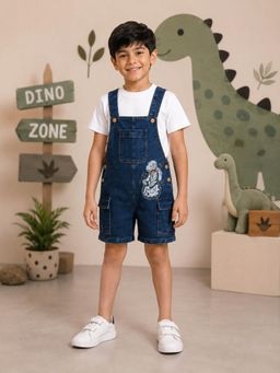 KiddoPanti - Boys Space Dino Printed Cargo Dungaree Shorts