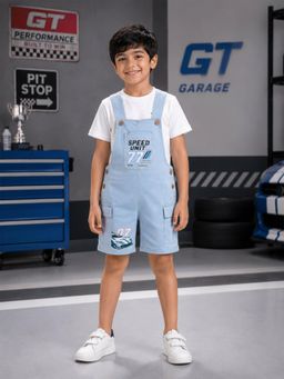 KiddoPanti - Boys Speed Unit Printed Cargo Dungaree Shorts