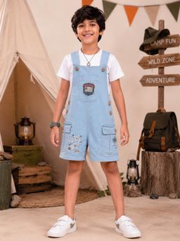 KiddoPanti - Boys Treasure Seeker Printed Cargo Dungaree Shorts