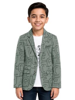 CHARCHIT - Boys Tapered Embossed Typography Printed Blazer with T-Shirt- Green
