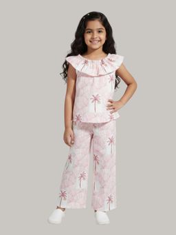 KEVORA APPARELS - Girl Pink Palm Tree Printed Co-Ord Set