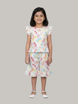 KEVORA APPARELS - Girl Multicolor Butterfly Print Ruffle Co-Ord Set