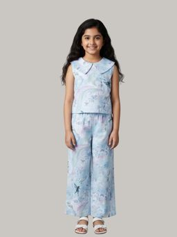 KEVORA APPARELS - Girl Elegant Blue Printed Co-Ord Set