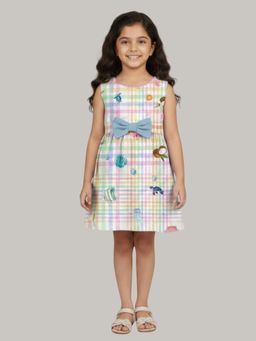 KEVORA APPARELS - Girl Pastel Plaid Printed A-Line Dress with Contrast Bow