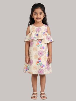 KEVORA APPARELS - Cold-Shoulder Floral Dress with Ruffle Overlay Detail