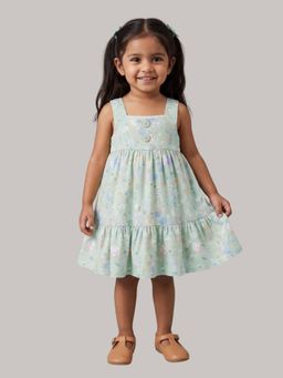 KEVORA APPARELS - Girls Mint Green Floral Dress with Ruffle Hem