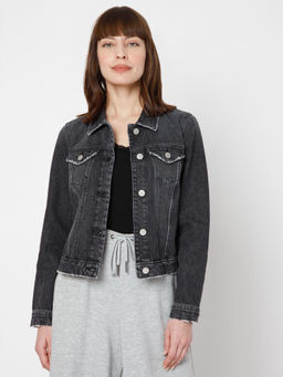 VERO MODA - Women Solid Black Denim Jacket