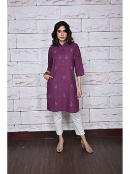 EARTHWEAR - Womens Embroidered Purple Kurta with Pant (Set of 2)
