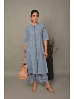 EARTHWEAR - Womens Stripes Blue Kurta with Palazzo (Set of 2)