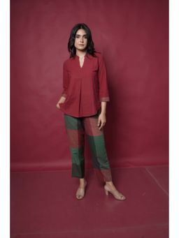 EARTHWEAR - Womens Solid/Plain Maroon Top with Pant (Set of 2)