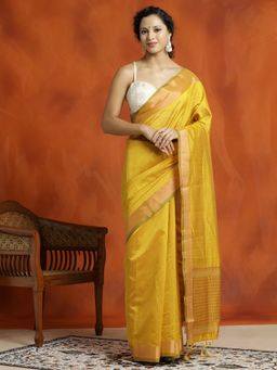 Jaipur Kurti - Gold Zari Woven Design Banarasi Organza Saree with Unstitched Blouse