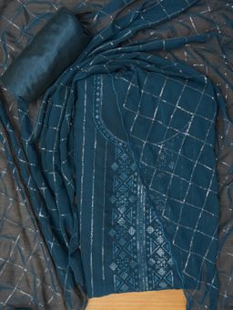 Jaipur Kurti - Teal Unstitched Embellished Silk Georgette Dress Material with Dupatta (Set of 3)