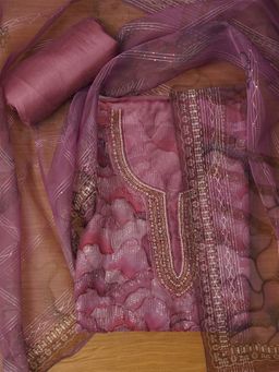 Jaipur Kurti - Lavender Unstitched Embellished Organza Dress Material with Dupatta (Set of 3)
