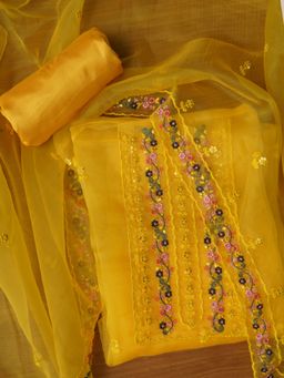 Jaipur Kurti - Yellow Unstitched Embroidered Organza Dress Material with Dupatta (Set of 3)