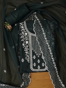 Jaipur Kurti - Green Unstitched Embroidered Cotton Blend Dress Material with Dupatta (Set of 3)