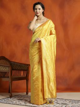 Jaipur Kurti - Yellow Silk Banarasi Zari Woven Heavy Saree with Unstitched Blouse