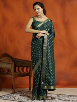 Jaipur Kurti - Green Silk Banarasi Zari Woven Saree with Unstitched Blouse