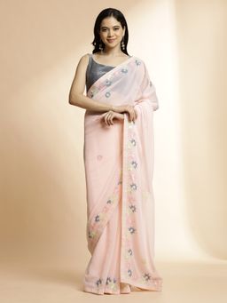 Jaipur Kurti - Pink Party Wear Sequin Embellished Pink Saree with Unstitched Blouse
