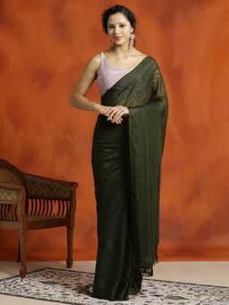 Jaipur Kurti - Sequin Green Embellished Party Wear Saree with Unstitched Blouse
