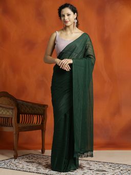 Jaipur Kurti - Green Sequin Embellished Party Wear Saree with Unstitched Blouse