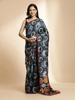 Jaipur Kurti - Black Art Silk Foil Printed Daily Wear Saree with Unstitched Blouse